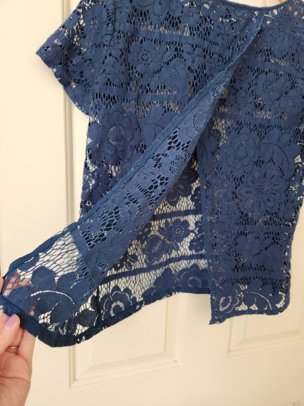 Whimsical Floral Lace Top Navy Blue Summer Fairy Beachy Boho Garden Girl Cute - Picture 3 of 8